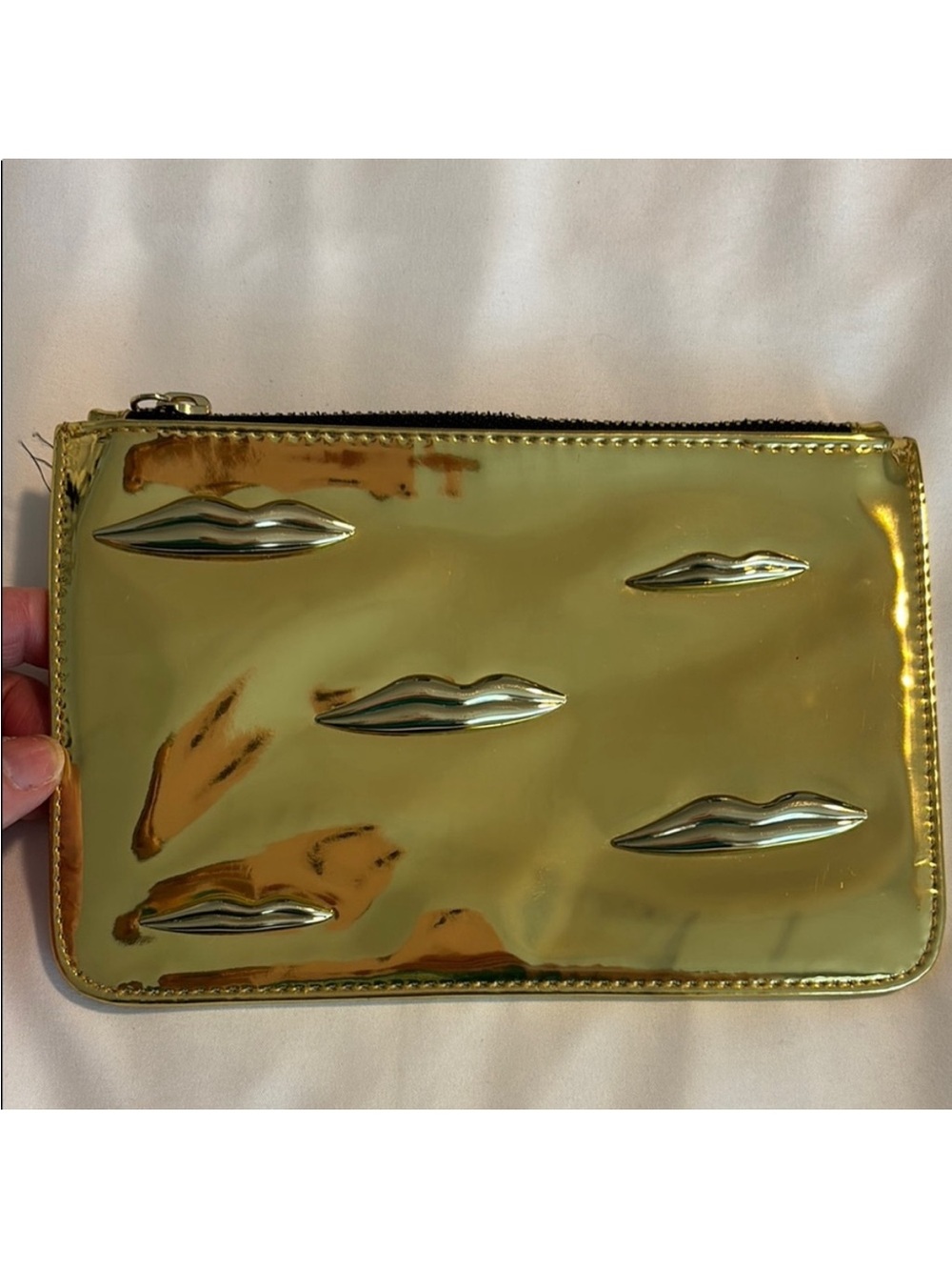 NARS Man Ray for NARS shiny gold Make up bag cosmetic bag lip embossed top zip